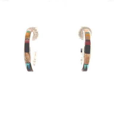 Calvin Begay Genuine Picture Jasper Sterling Silver Hoop Earrings