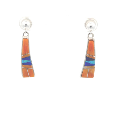 Navajo Artist Calvin Begay Genuine Spiny Oyster Shell Sterling Silver Earrings