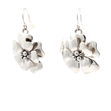 Artie Yellowhorse Jewelry Sterling Silver Dogwood Design Earrings