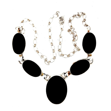 5 Genuine Black Onyx Stones set in Sterling Silver Necklace