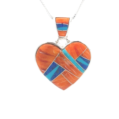 Calvin Begay Genuine Spiny Oyster Shell Sterling Silver Heart Pendant