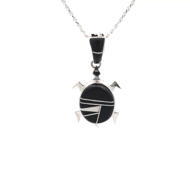 Calvin Begay Genuine Acoma Jet Sterling Silver Turtle Pendant