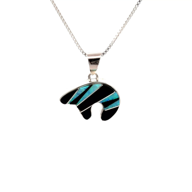 Calvin Begay Genuine Acoma Jet Sterling Silver Bear Pendant