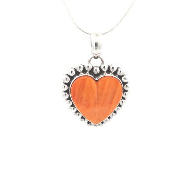 Artie Yellowhorse Genuine Spiny Oyster Shell Sterling Silver Heart Pendant