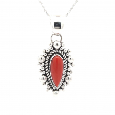 Artie Yellowhorse Jewelry Genuine Mediterranean Coral Sterling Silver Pendant