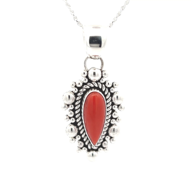 Artie Yellowhorse Jewelry Genuine Mediterranean Coral Sterling Silver Pendant