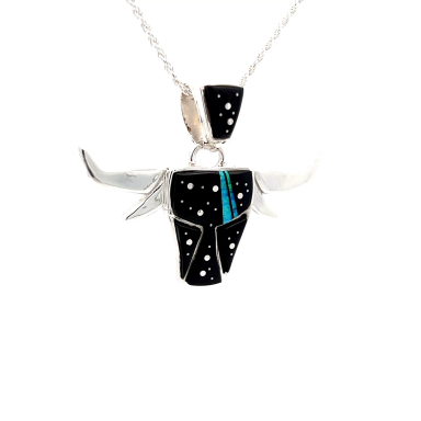 Navajo Artist Calvin Begay Night Sky Sterling Silver Steer Pendant