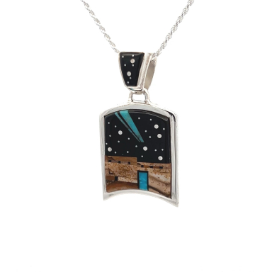 Calvin Begay Starry Night at the Pueblo Sterling Silver Pendant