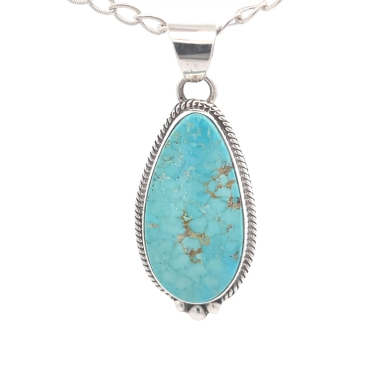 Native American Jewelry Genuine Kingman Turquoise Sterling Silver Pendant