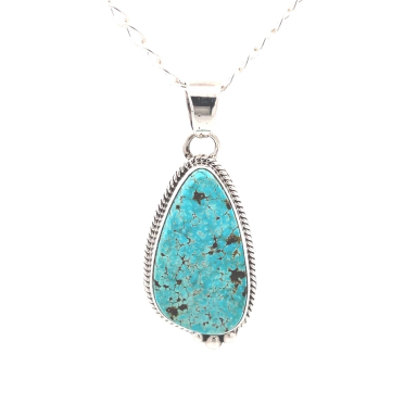 Genuine Kingman Turquoise Sterling Silver Native American Pendant