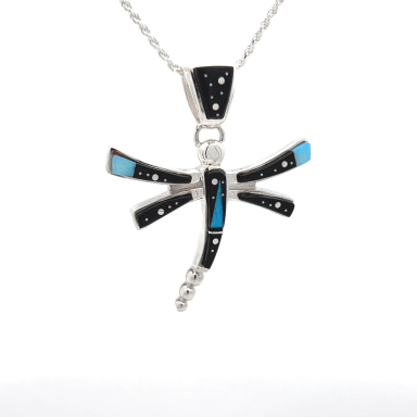 Calvin Begay Night Sky Design Sterling Silver Dragonfly Pendant
