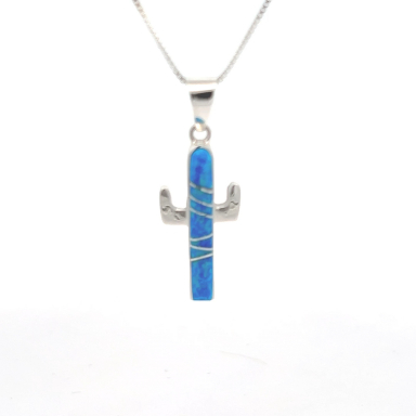 Calvin Begay Jewelry Fire and Ice Opal Sterling Silver Cactus Pendant