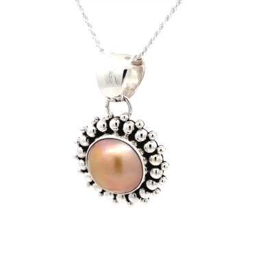 Artie Yellowhorse Genuine Mabe Pearl Sterling Silver Pendant