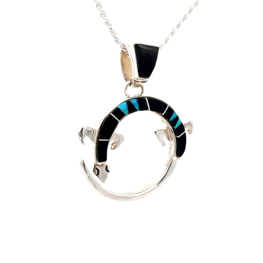 Calvin Begay Genuine Acoma Jet Sterling Silver Gecko Pendant