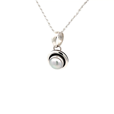 Artie Yellowhorse Native American Jewelry Genuine Freshwater Pearl Sterling Silver Navajo Pendant