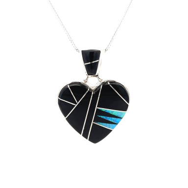 Calvin Begay Genuine Acoma Jet Sterling Silver Heart Pendant