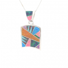 Calvin Begay Native American Jewelry Fire and Ice Opal Sterling Silver Pendant