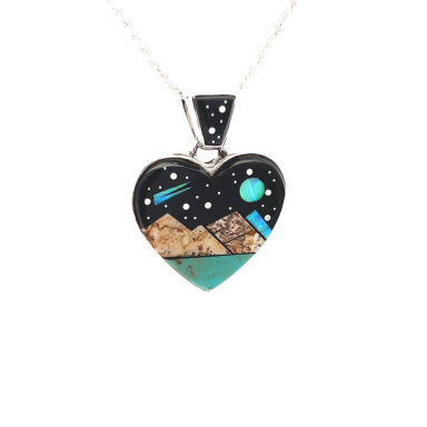 Calvin Begay Sterling Silver Night Sky Heart Pendant