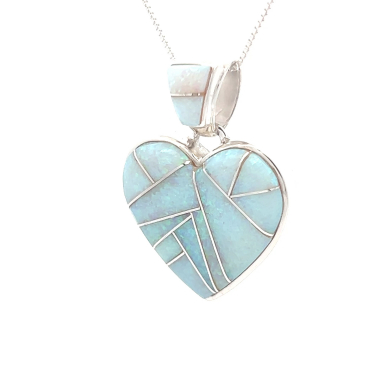 Calvin Begay Fire and Ice Opal Sterling Silver Heart Pendant