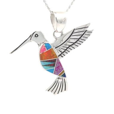 Calvin Begay Native American Jewelry Sterling Silver Hummingbird Pendant