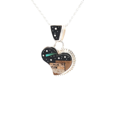 Calvin Begay Starry Night in the Pueblo Sterling Silver Heart Pendant