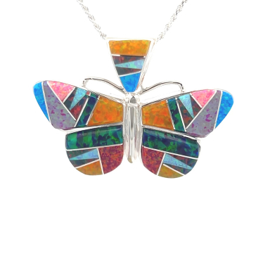 Calvin Begay Native American Jewelry Sterling Silver Butterfly Pendant