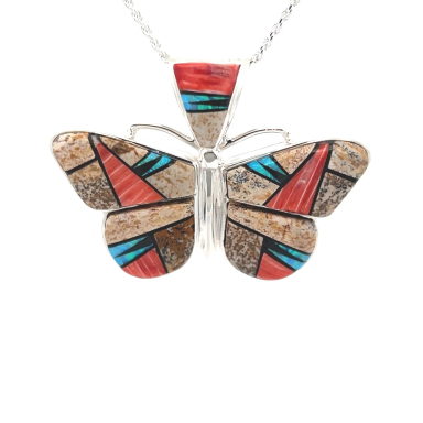 Calvin Begay Picture Jasper Sterling Silver Butterfly Pendant