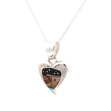 Calvin Begay Starry Night at the Pueblo Sterling Silver Heart Pendant