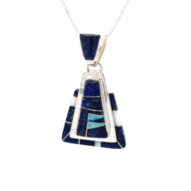Calvin Begay Genuine Blue Lapis Sterling Silver Triangle  Pendant