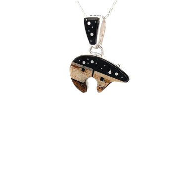 Calvin Begay Starry Night at the Pueblo Sterling Silver Bear Pendant
