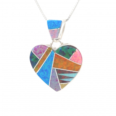 Calvin Begay Native American Jewelry Fire and Ice Opal Sterling Silver Heart Pendant