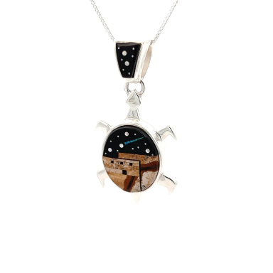Calvin Begay Starry Night in the Pueblo Sterling Silver Turtle Pendant
