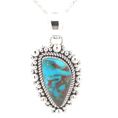 Artie Yellowhorse Jewelry Genuine Kingman Turquoise Sterling Silver Pendant