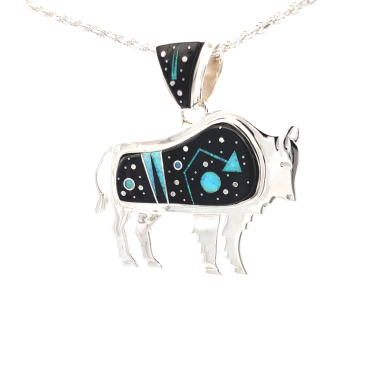 Calvin Begay Night Sky Sterling Silver Buffalo Pendant