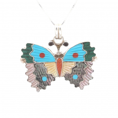 Zuni Indian Jewelry Genuine Mother of Pearl Sterling Silver Butterfly Pendant