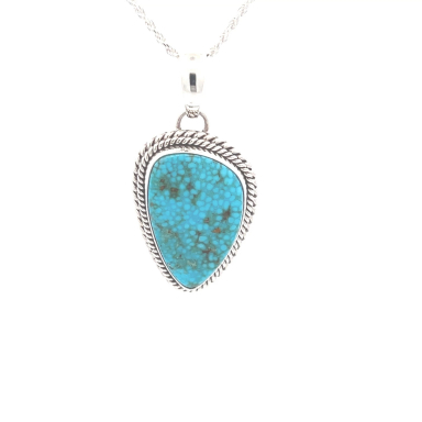 Artie Yellowhorse Genuine Kingman Turquoise Sterling Silver Navajo Pendant