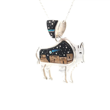 Calvin Begay Starry Night in the Pueblo Sterling Silver Buffalo Pendant