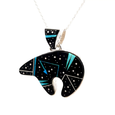 Calvin Begay Night Sky Sterling Silver Reversible Bear Pendant