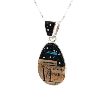 Calvin Begay Native American Jewelry Night Sky Design Sterling Silver Pendant