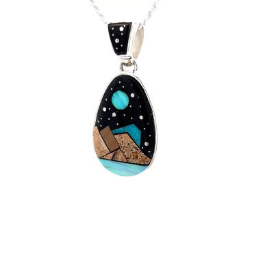 Calvin Begay Native American Jewelry Night Sky Design Sterling Silver Pendant