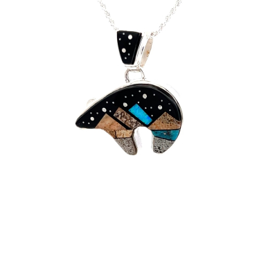 Calvin Begay Night Sky Sterling Silver Bear Pendant