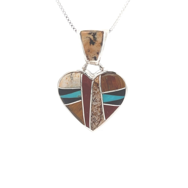 Calvin Begay Sterling Silver Picture Jasper Heart Pendant