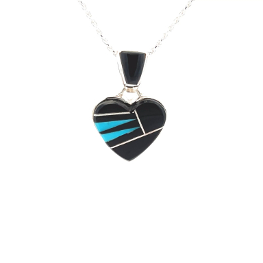 Calvin Begay Genuine Acoma Jet Sterling Silver Heart Pendant