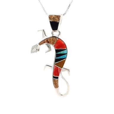 Calvin Begay Genuine Picture Jasper Sterling Silver Gecko Pendant