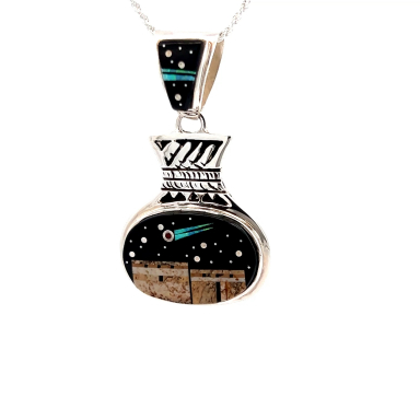 Calvin Begay Starry Night in the Pueblo Sterling Silver Navajo Pendant