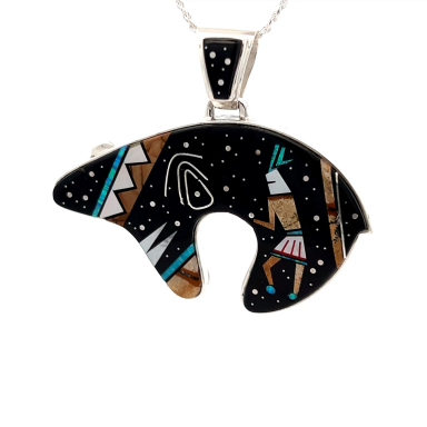 Calvin Begay Night Sky Bear Pendant with Mystical Yei