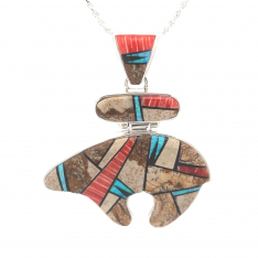 Calvin Begay Genuine Gemstones Sterling Silver Bear Pendant