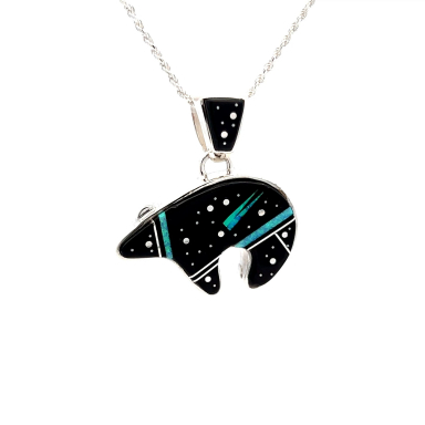 Calvin Begay Night Sky Sterling Silver Bear Pendant