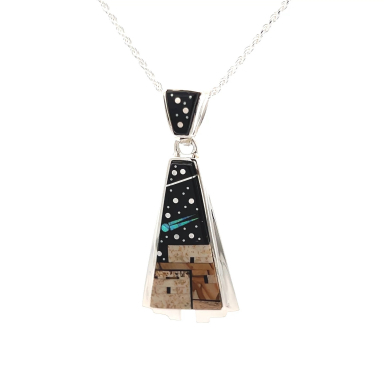 New Design! Calvin Begay Starry Night in the Pueblo Sterling Silver Pendant.