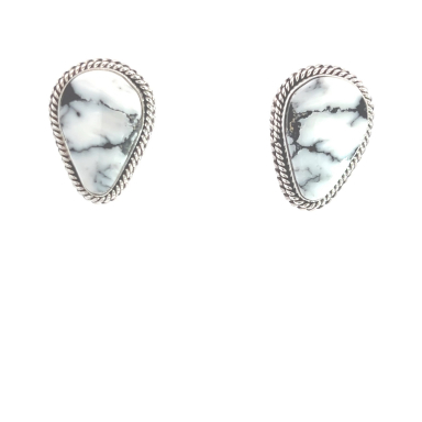 Artie Yellowhorse Jewelry Genuine White Buffalo Turquoise Sterling Silver Earrings